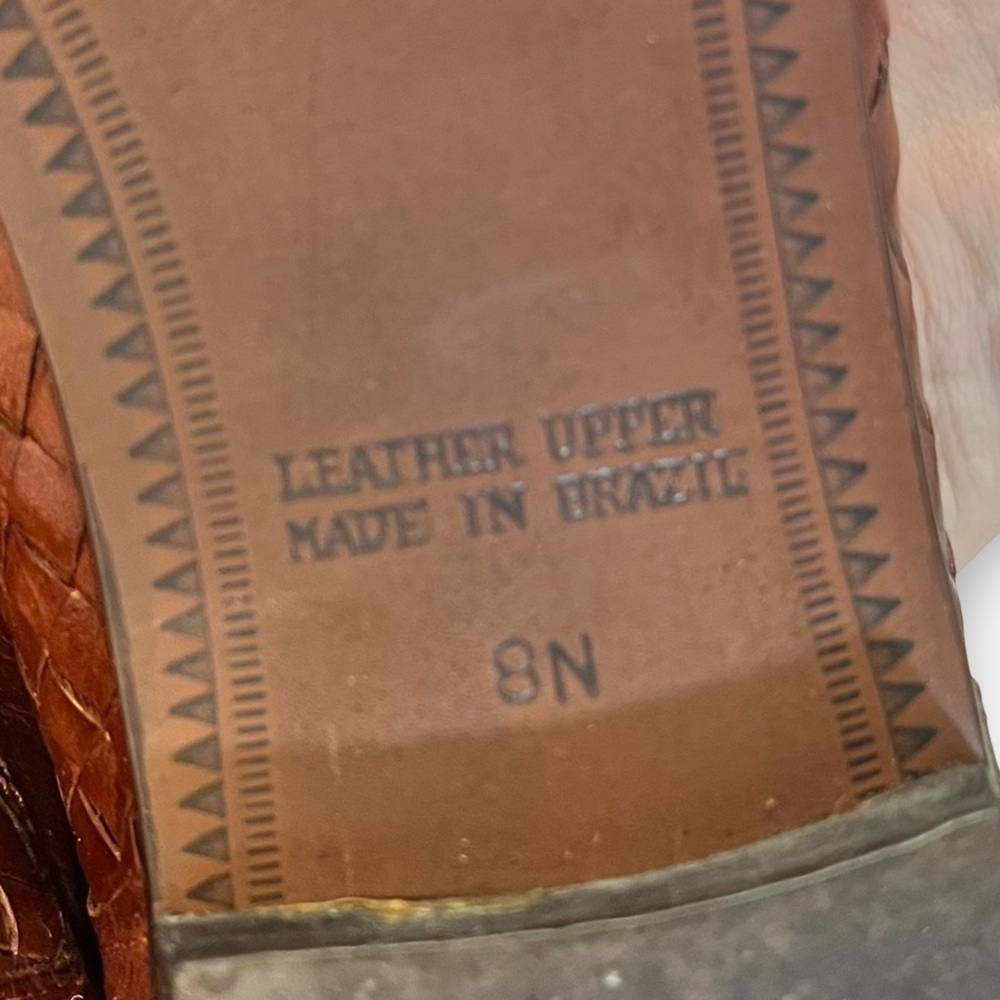 Vintage Bandolino Cognac Woven Leather Collegiate Buckle Loafer Size 8 Narrow - Picture 8 of 9